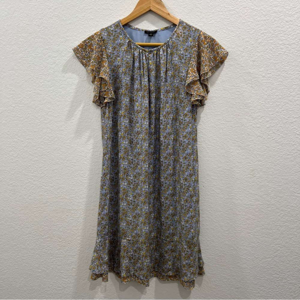 Ann Taylor Womens Shift Dress‎ Dainty XS Blue Yellow Floral Cottagecore Flutter